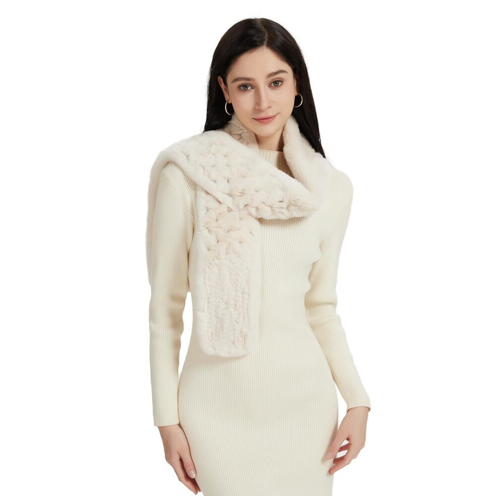 9347 Rex Rabbit Fur Scarf Winter Warm Knitted Long Crochet Fashion Scarf